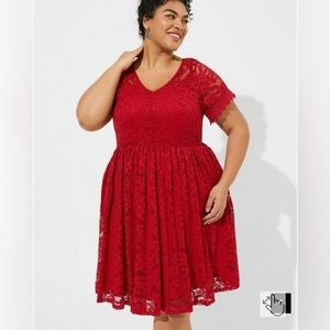 Pretty Torrid Mini Red Lace Skater Dress size 1